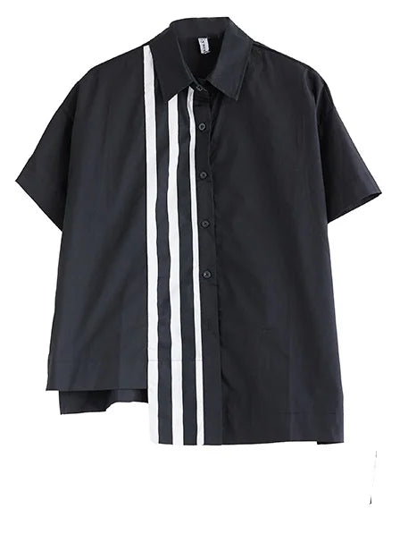 Summer Striped Print 2 Two Piece Set Women Irregular Patchwork Fashion Ladies Cropped Shirts Loose Casual Pleated Woman Skirts