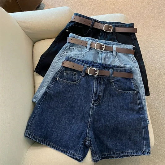 Denim shorts women summer new fashion ins high waist simple thin loose wide leg Jeans all match A-word hot pants