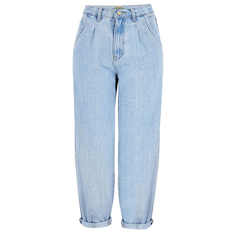 High Waist Women Straight Jeans Female Denim Trousers Loose Cropped Harem Pants Boyfriend Summer Streetwear Vintage Clothing XS