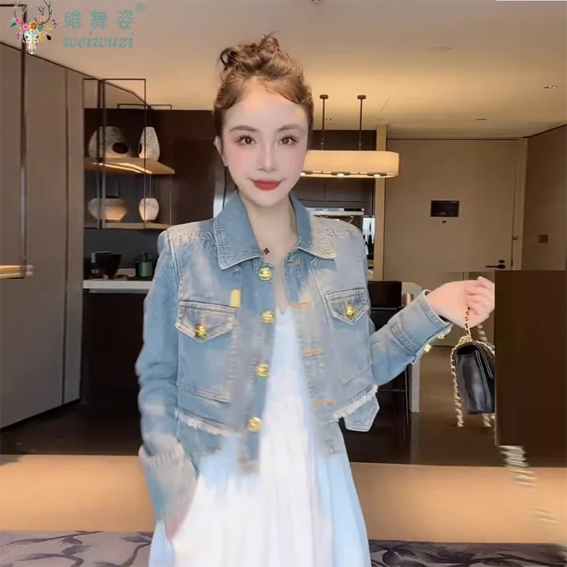 Fashion Women Short Denim Jacket Practical Pocket Causal Jean Coat Autumn Top Versatile Street Wear Long Sleeve Short Outerwear