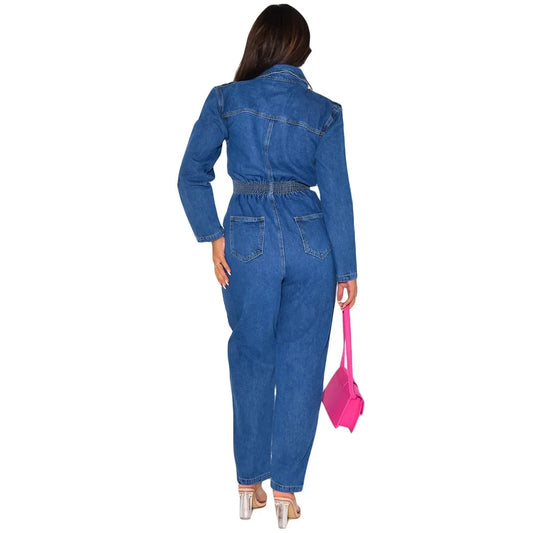 Jumpsuit Women Denim Overalls Vintage One Pieces Jeans Stretch Long Sleeve Casual Romper Overalls Streetwear Female Jumpsuits