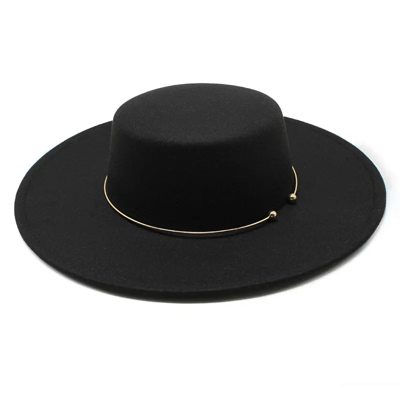 French Style 10CM Wide Brim Derby Top Hat Socialite Wind Hepburn Wind Wool Felt Fedoras Hat Elegant Wedding Dress Hat