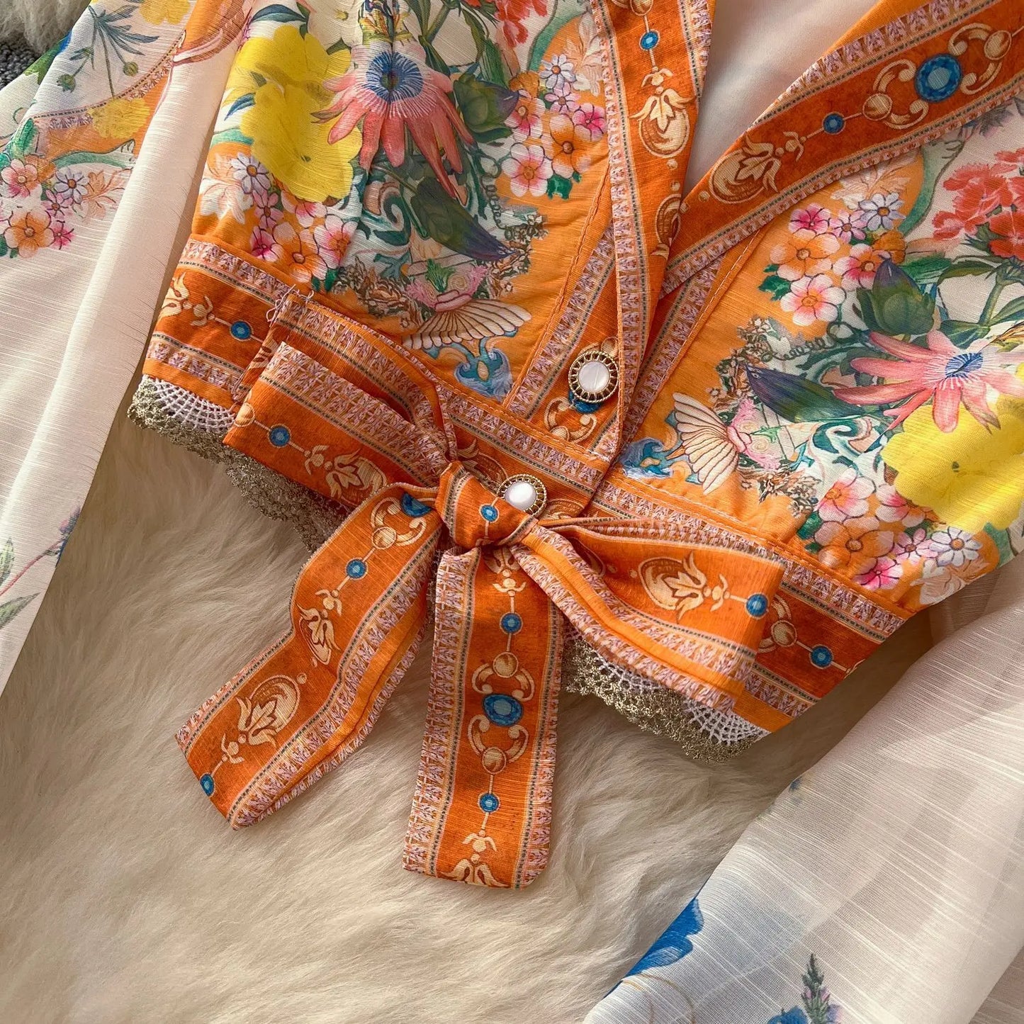 Elegant Floral Maxi Dress 2 Piece Skirt Sets Women Summer Autumn Palace Crop Top Print Shirt A Line Long Skirts Beach Outfit