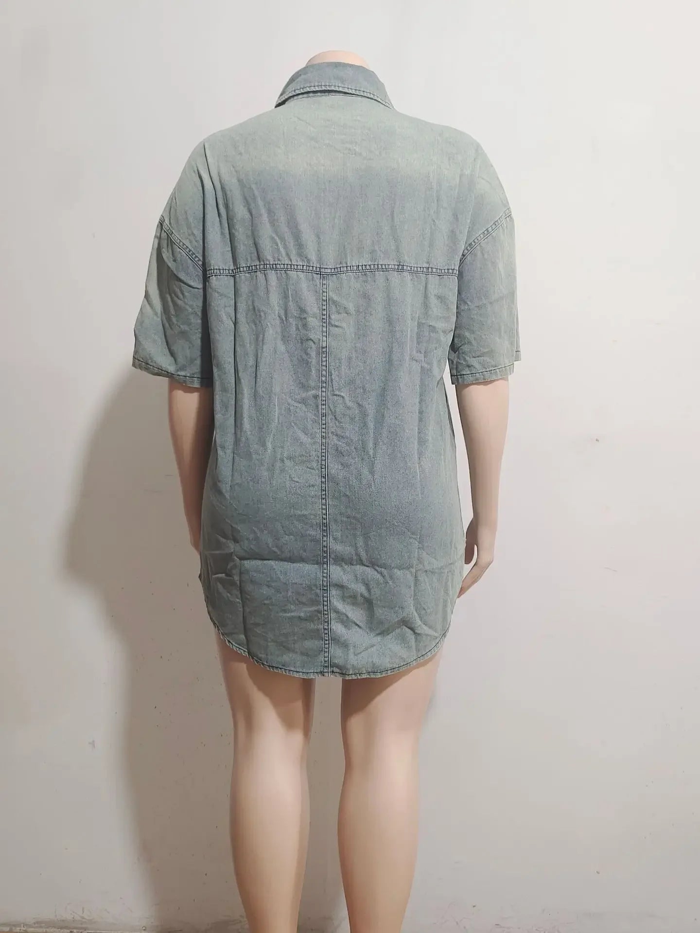 Ladies' Casual Denim Short-sleeved Shirt. Summer's New Street Fashion Loose Denim Patchwork Cardigan Top with Pocket for Women