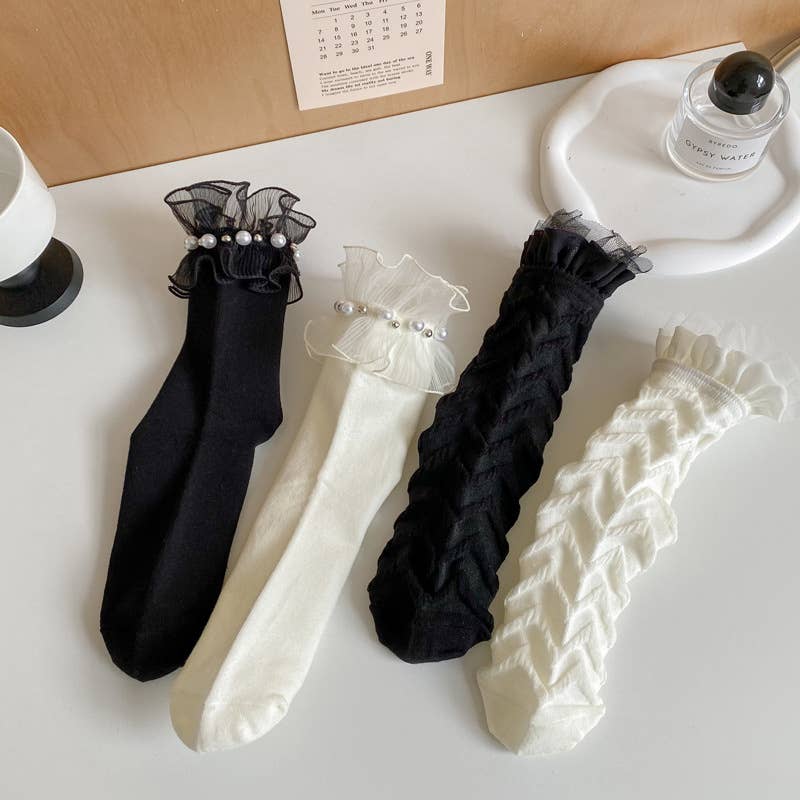 Women's cute lolita style lace socks lace mid-tube socks