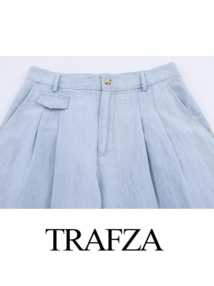 HH Summer Women Fashion Turn-down Collar Long Sleeve Shirts+Slim Zipper Button Pockets Straight Pants Denim 2-Piece Set