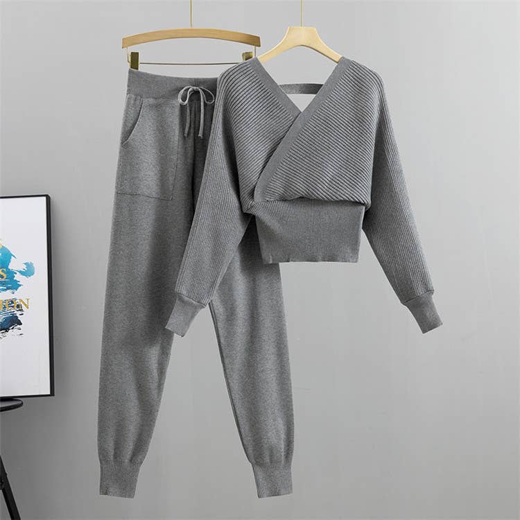 Off the shoulder sweater rib knit cozy Lounge Set
