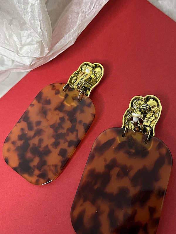 Geometric Leopard Pleated Split-Joint Drop Earrings Earrings Accessories