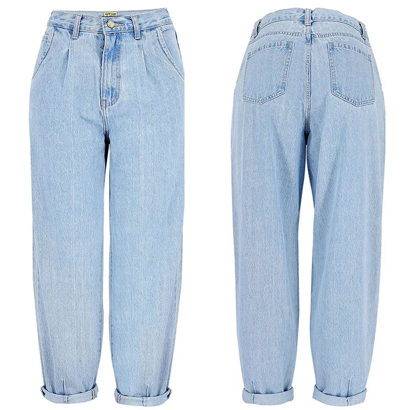 High Waist Women Straight Jeans Female Denim Trousers Loose Cropped Harem Pants Boyfriend Summer Streetwear Vintage Clothing XS