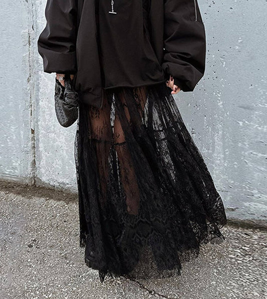 Sexy See-through Lace High Waist Bustier Skirt