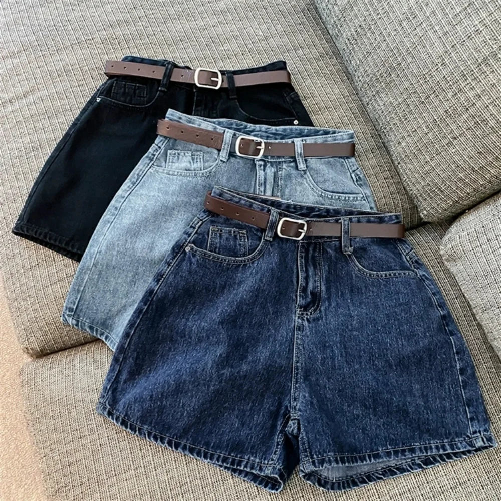 Denim shorts women summer new fashion ins high waist simple thin loose wide leg Jeans all match A-word hot pants
