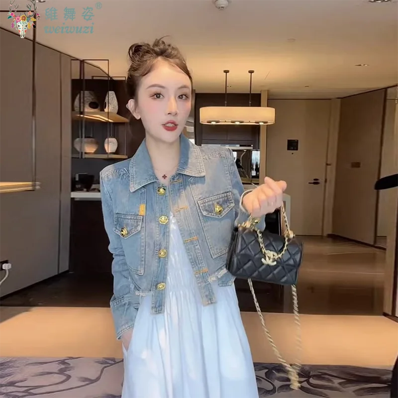 Fashion Women Short Denim Jacket Practical Pocket Causal Jean Coat Autumn Top Versatile Street Wear Long Sleeve Short Outerwear