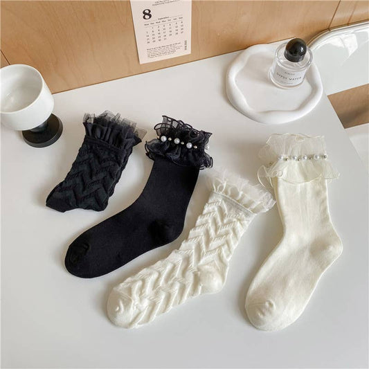 Women's cute lolita style lace socks lace mid-tube socks