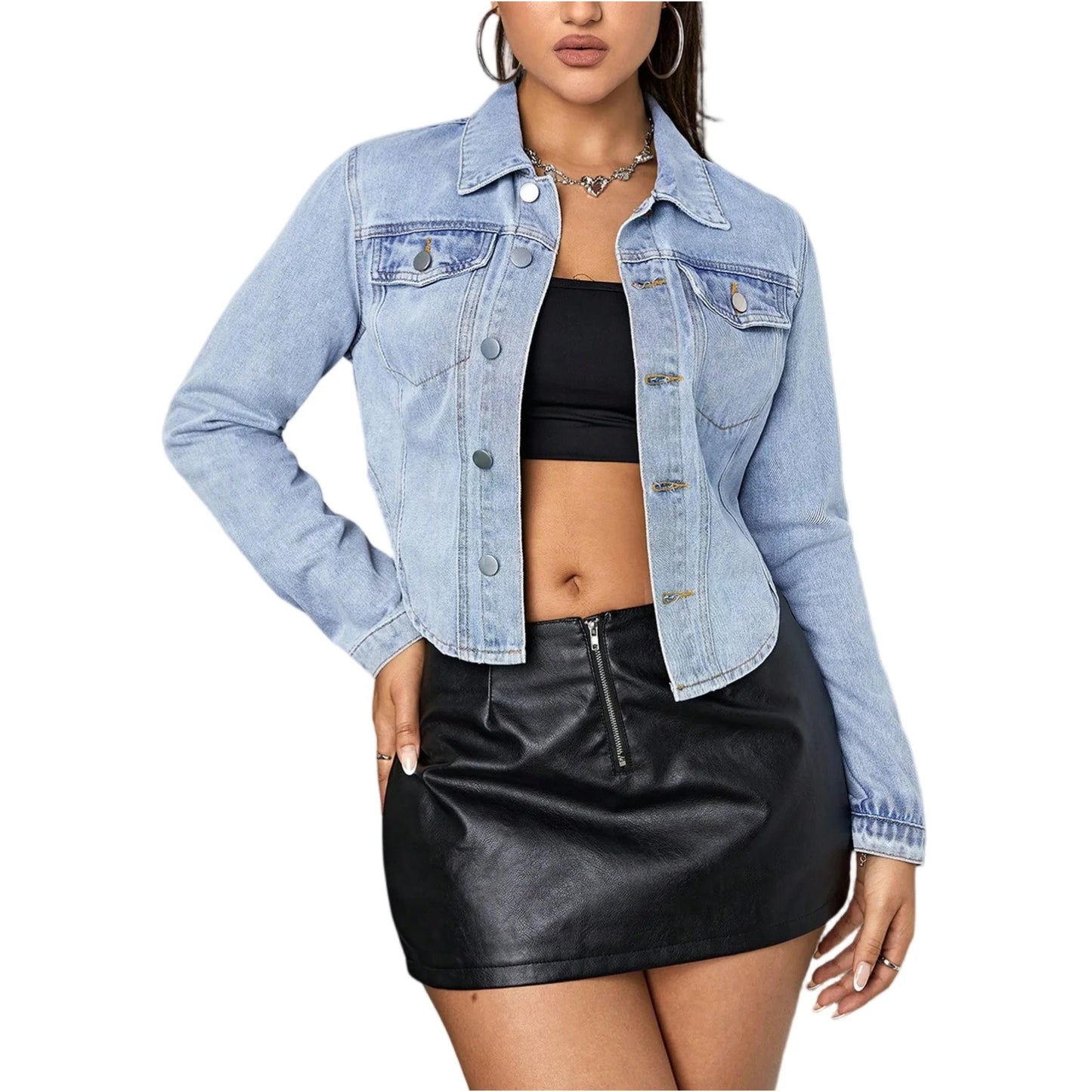 Ladies Casual Denim Jacket Spring Autumn Solid Color Single Breasted Long Sleeve Jean Jacket  Fashion Youth Female Tops