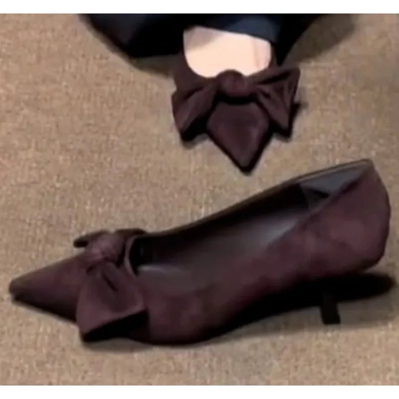 New Women's Trendy Shoes Fashion Bow Tie Slim High Heels Sexy Black Elegant Shoes Fairy Style Comfort Ladies Pumps Zapatos Mujer