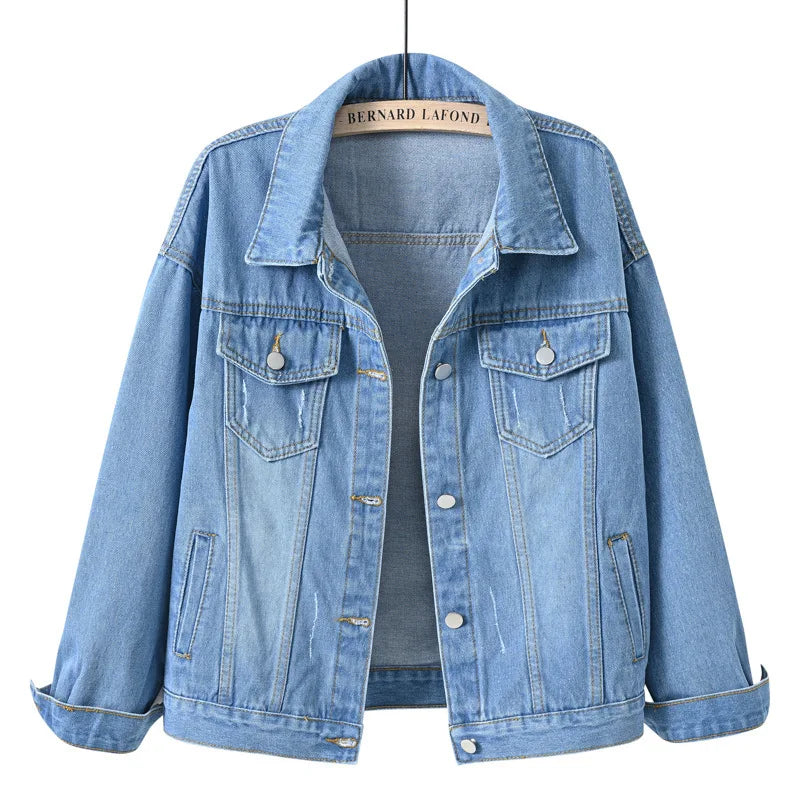 Pink Denim Jacket Women's Spring Autumn Single-breasted Lapel Coat Fashion Green Black Red Blue Outerwear Female Jean Overcoat