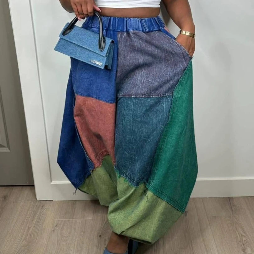 FAGADOER Fashion Color Block Denim Pants Women Pockets Patchwork Loose Wide Leg Jeans Female Streetwear Trousers 2025 Autumn New