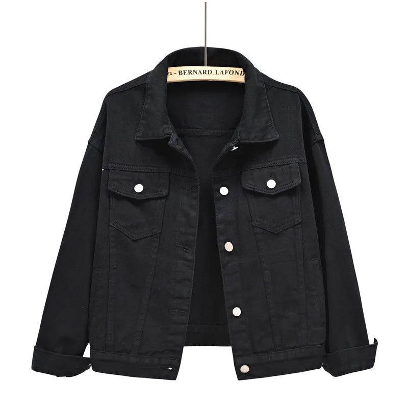 Pink Denim Jacket Women's Spring Autumn Single-breasted Lapel Coat Fashion Green Black Red Blue Outerwear Female Jean Overcoat