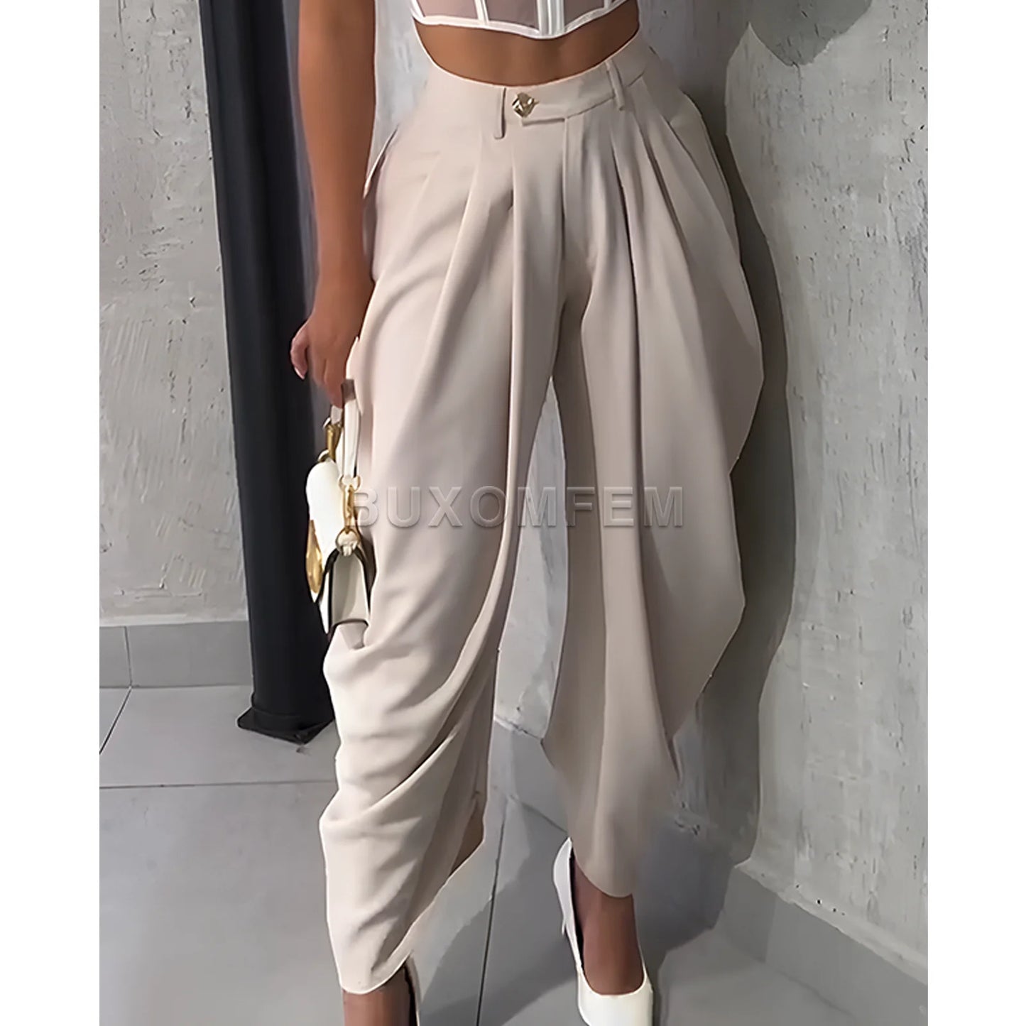 2025 High Waisted Loose Pleated Irregular Casual Pants Loose Oversized Style Cotton and Linen High Quality Female Pants Outwear