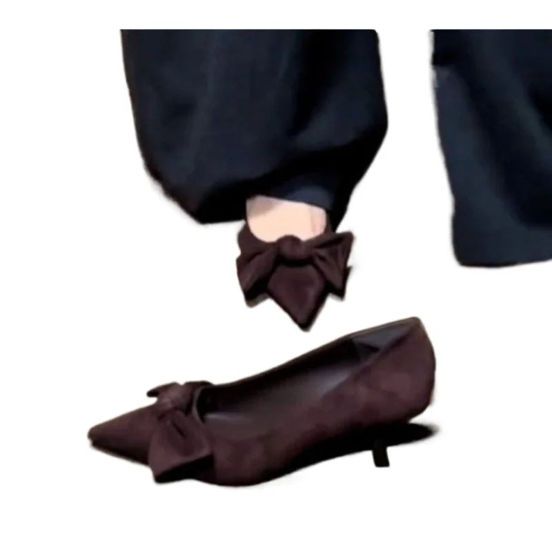 New Women's Trendy Shoes Fashion Bow Tie Slim High Heels Sexy Black Elegant Shoes Fairy Style Comfort Ladies Pumps Zapatos Mujer