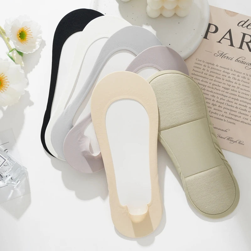 6Pairs Women Non-slip Sock Shoe Pad Insoles for Feet Arch Invisible Shallow Boat Socks Sponge Shock-absorbing Pressure Cut