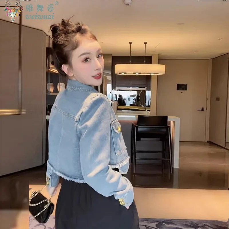 Fashion Women Short Denim Jacket Practical Pocket Causal Jean Coat Autumn Top Versatile Street Wear Long Sleeve Short Outerwear