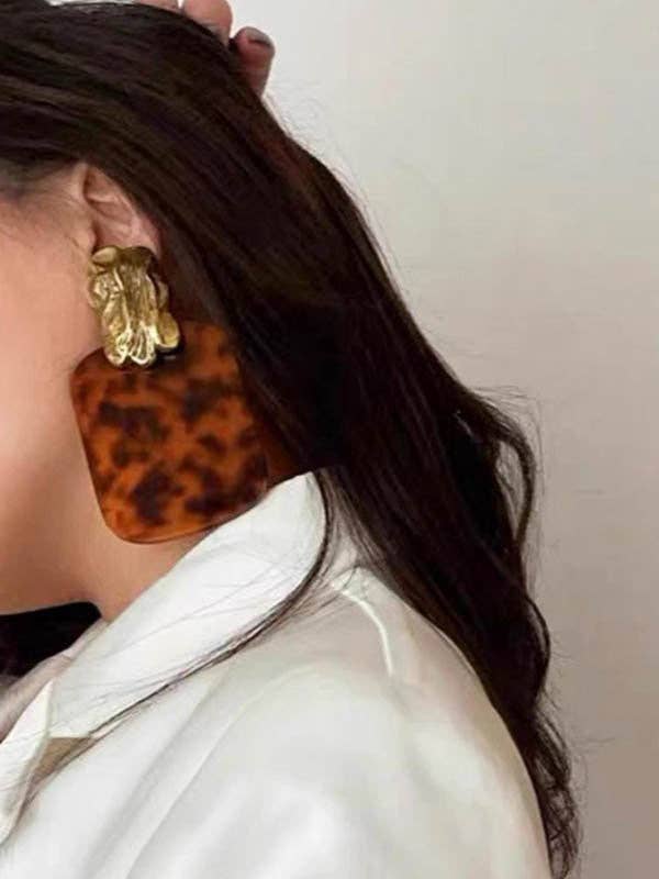 Geometric Leopard Pleated Split-Joint Drop Earrings Earrings Accessories
