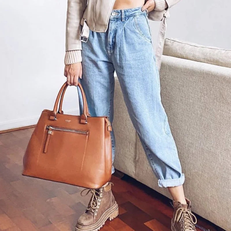 High Waist Women Straight Jeans Female Denim Trousers Loose Cropped Harem Pants Boyfriend Summer Streetwear Vintage Clothing XS