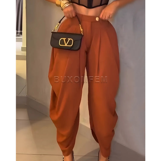 2025 High Waisted Loose Pleated Irregular Casual Pants Loose Oversized Style Cotton and Linen High Quality Female Pants Outwear