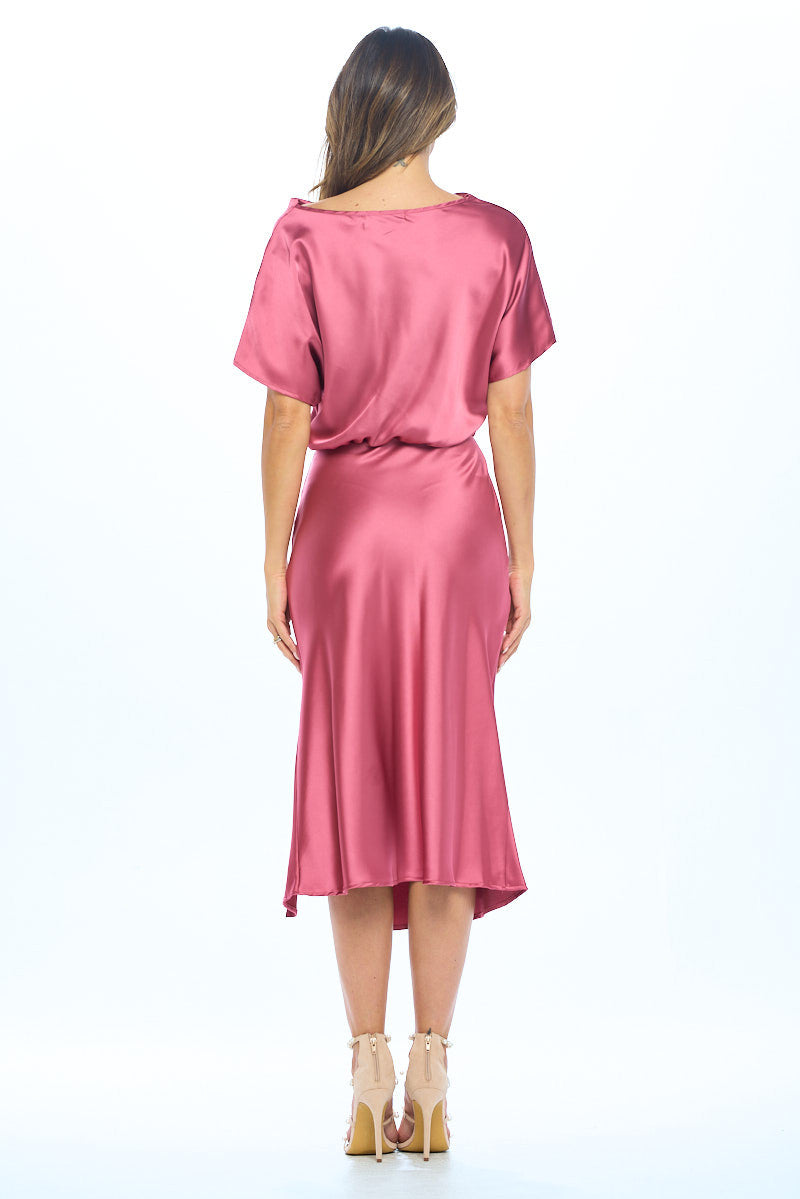 Satin Stretch Print Dress with Slit